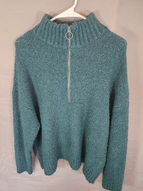 Forever 21 Teal Zip Cowl Turtleneck Sweater